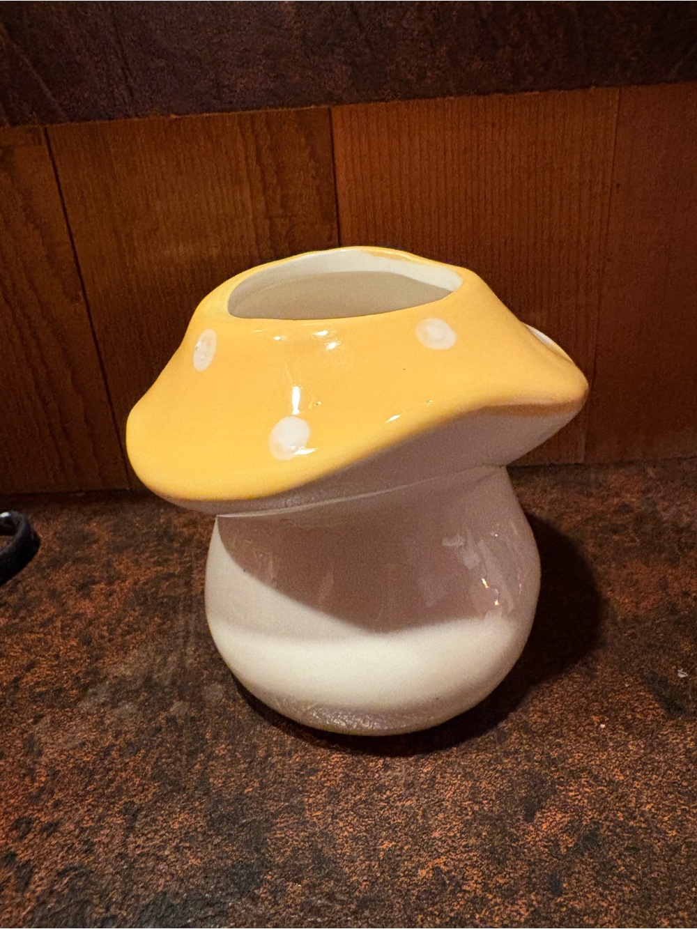 Old East Main Co Yellow Mushroom Ceramic Planter Cottagecore Decor
